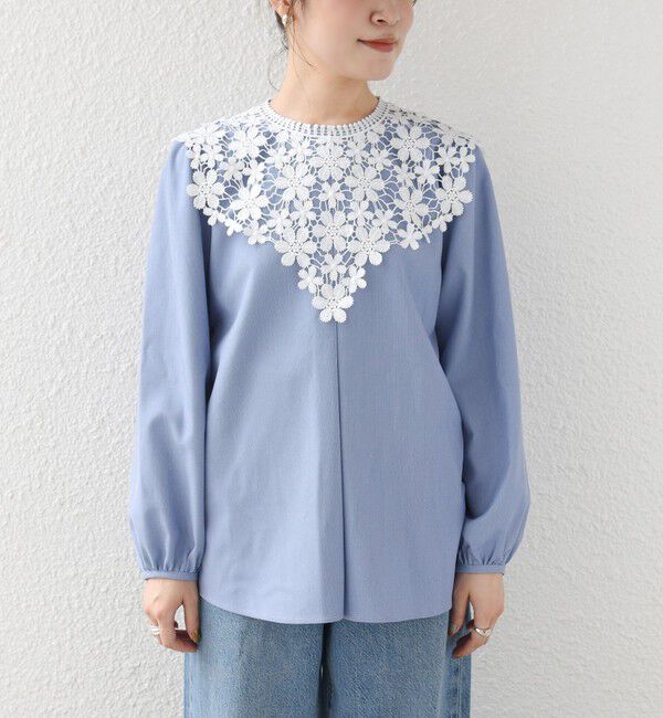 SHIPS for women「《予約》【WEB限定】〈手洗い可能〉フラワー ヨーク レース ロング スリーブ ブラウス」|シャツ・ブラウス|