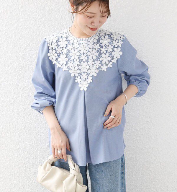 SHIPS for women「《予約》【WEB限定】〈手洗い可能〉フラワー ヨーク レース ロング スリーブ ブラウス」|シャツ・ブラウス|