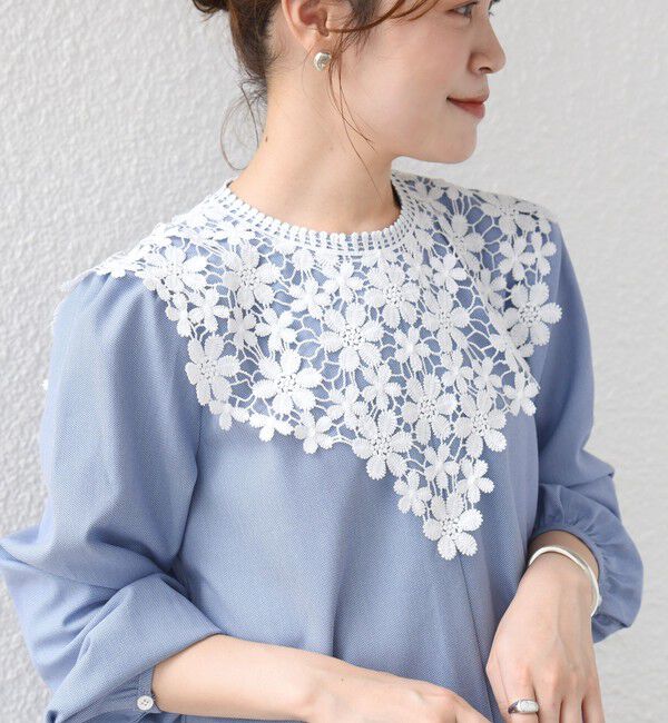 SHIPS for women「《予約》【WEB限定】〈手洗い可能〉フラワー ヨーク レース ロング スリーブ ブラウス」|シャツ・ブラウス|