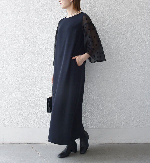 SHIPS any「《予約》SHIPS any:〈手洗い可能〉シアー ドット コンビ ワンピース ［NAVY BLUE］」|ワンピース|