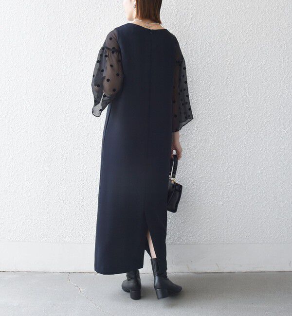 SHIPS any「《予約》SHIPS any:〈手洗い可能〉シアー ドット コンビ ワンピース ［NAVY BLUE］」|ワンピース|