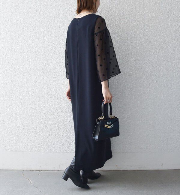 SHIPS any「《予約》SHIPS any:〈手洗い可能〉シアー ドット コンビ ワンピース ［NAVY BLUE］」|ワンピース|