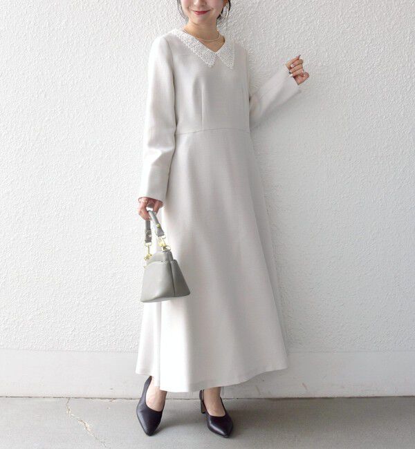 SHIPS any「《予約》SHIPS any:〈洗濯機可能〉レースカラー ロング スリーブ ワンピース［NAVY BLUE］」|ワンピース|