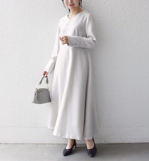 SHIPS any「《予約》SHIPS any:〈洗濯機可能〉レースカラー ロング スリーブ ワンピース［NAVY BLUE］」|ワンピース|
