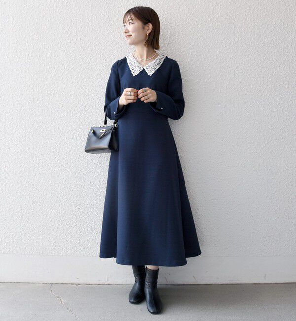 SHIPS any「《予約》SHIPS any:〈洗濯機可能〉レースカラー ロング スリーブ ワンピース［NAVY BLUE］」|ワンピース|