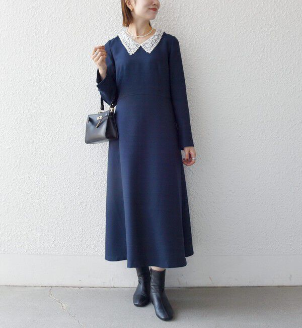 SHIPS any「《予約》SHIPS any:〈洗濯機可能〉レースカラー ロング スリーブ ワンピース［NAVY BLUE］」|ワンピース|