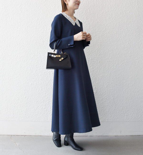 SHIPS any「《予約》SHIPS any:〈洗濯機可能〉レースカラー ロング スリーブ ワンピース［NAVY BLUE］」|ワンピース|
