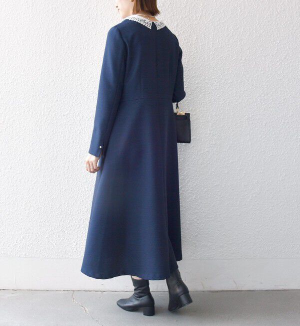 SHIPS any「《予約》SHIPS any:〈洗濯機可能〉レースカラー ロング スリーブ ワンピース［NAVY BLUE］」|ワンピース|