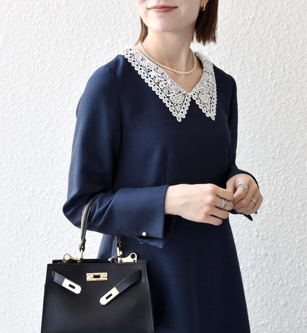 SHIPS any「《予約》SHIPS any:〈洗濯機可能〉レースカラー ロング スリーブ ワンピース［NAVY BLUE］」|ワンピース|