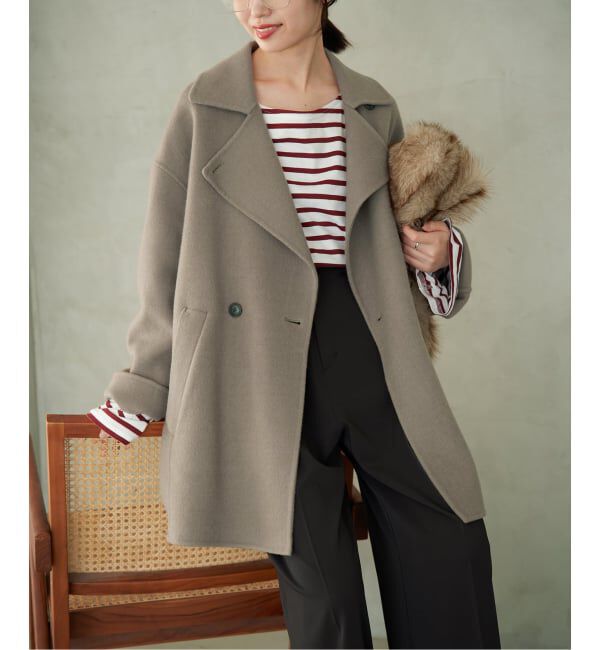 SLOBE IENA「《シリーズあり/追加予約》souple wool ダブルフェイスミドルコート」|ピーコート|