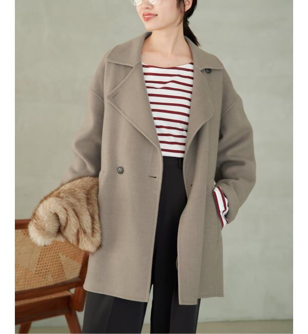 SLOBE IENA「《シリーズあり/追加予約》souple wool ダブルフェイスミドルコート」|ピーコート|