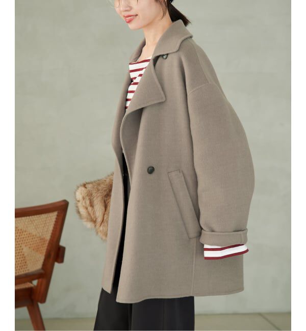 SLOBE IENA「《シリーズあり/追加予約》souple wool ダブルフェイスミドルコート」|ピーコート|