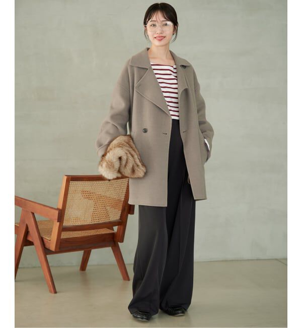 SLOBE IENA「《シリーズあり/追加予約》souple wool ダブルフェイスミドルコート」|ピーコート|