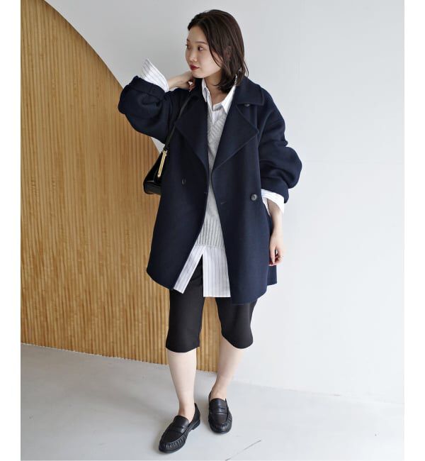 SLOBE IENA「《シリーズあり/追加予約》souple wool ダブルフェイスミドルコート」|ピーコート|