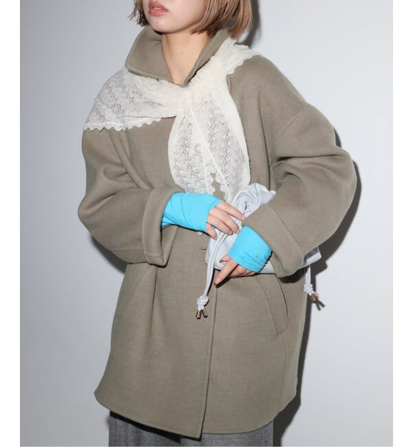 SLOBE IENA「《シリーズあり/追加予約》souple wool ダブルフェイスミドルコート」|ピーコート|カーキ