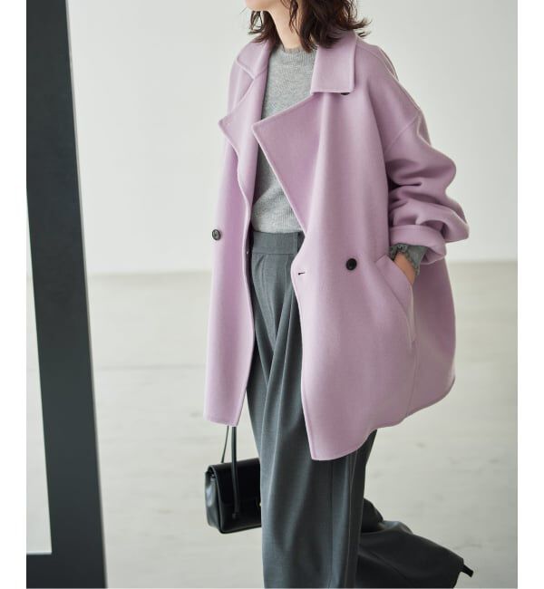 SLOBE IENA「《シリーズあり/追加予約》souple wool ダブルフェイスミドルコート」|ピーコート|パープル C
