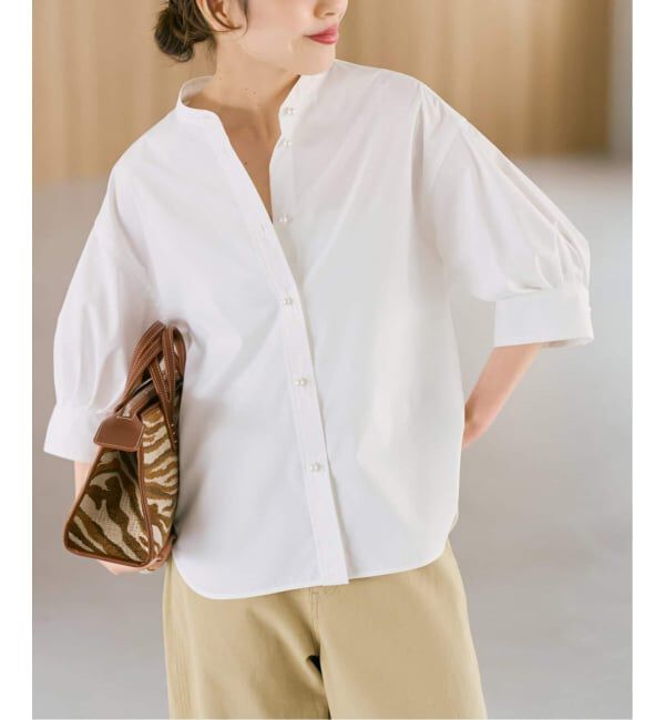 Spick and Span「《WEB限定 / 追加》パールボタンギャザースリーブシャツ」|シャツ・ブラウス|
