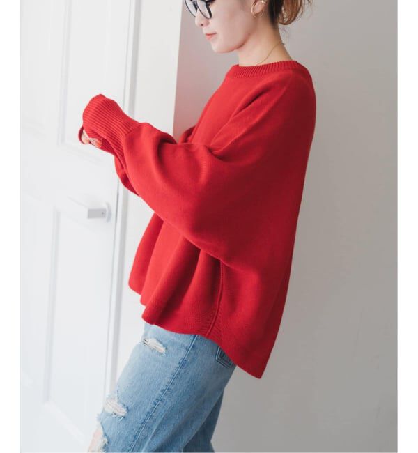 Spick and Span「《WEB限定 / 追加予約》バルキーヤーンドルマンロングリブニット」|ニット・セーター|レッド