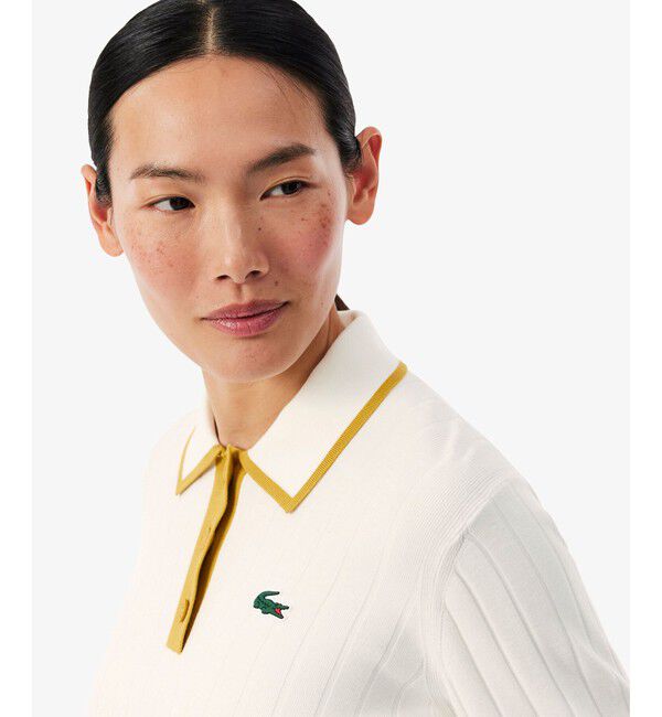 LACOSTE「ハイストレッチ バイカラーポロカラーゴルフニットセーター」|ポロシャツ|