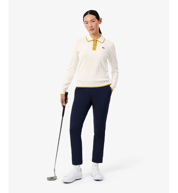 LACOSTE「ハイストレッチ バイカラーポロカラーゴルフニットセーター」|ポロシャツ|
