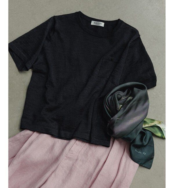 SALON adam et rope'「クロップドハーフスリーブリネンニット［ドライタッチ・洗える］」|Tシャツ・カットソー|