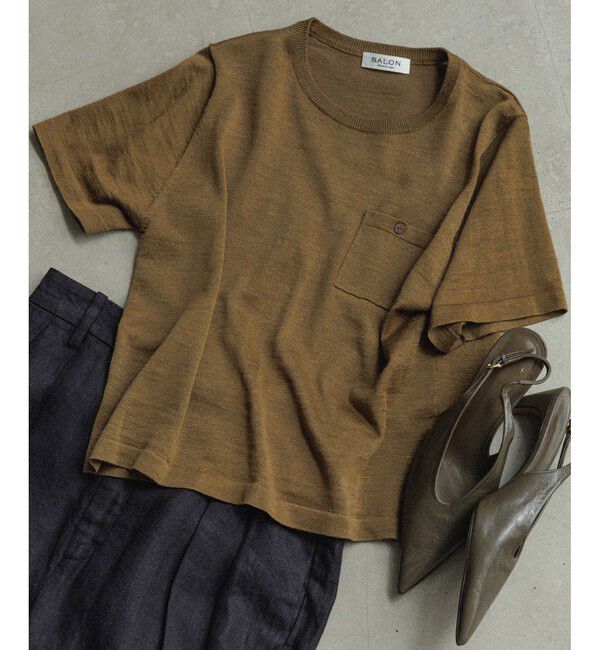 SALON adam et rope'「クロップドハーフスリーブリネンニット［ドライタッチ・洗える］」|Tシャツ・カットソー|