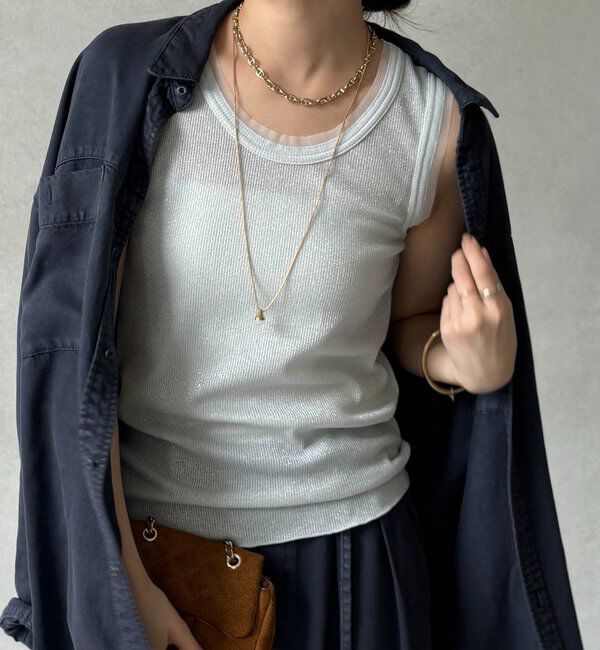  「ラメリブチュールタンク」|Tシャツ・カットソー|オフホワイト