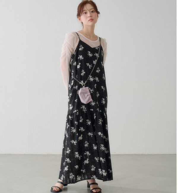  「【2サイズ展開】ドットフラワーキャミワンピース」|ワンピース|