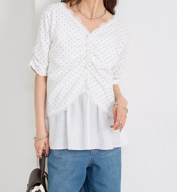  「半袖ギャザーリブカーディガン」|Tシャツ・カットソー|