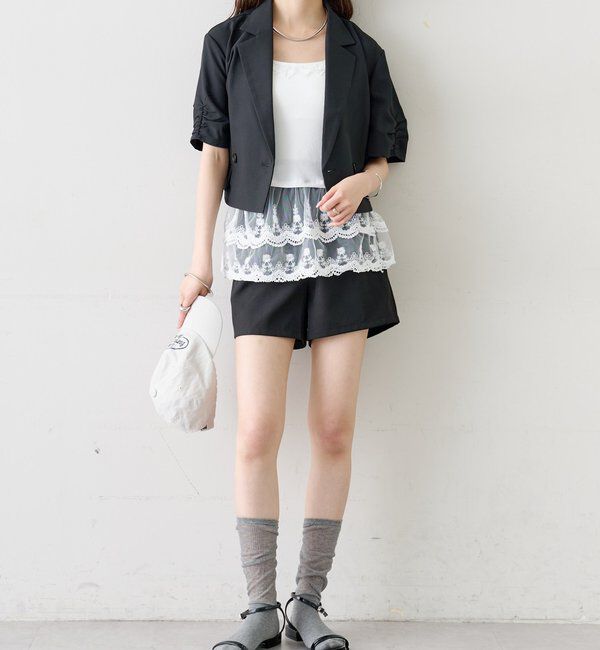  「袖口ギャザーショートジャケット」|テーラードジャケット|
