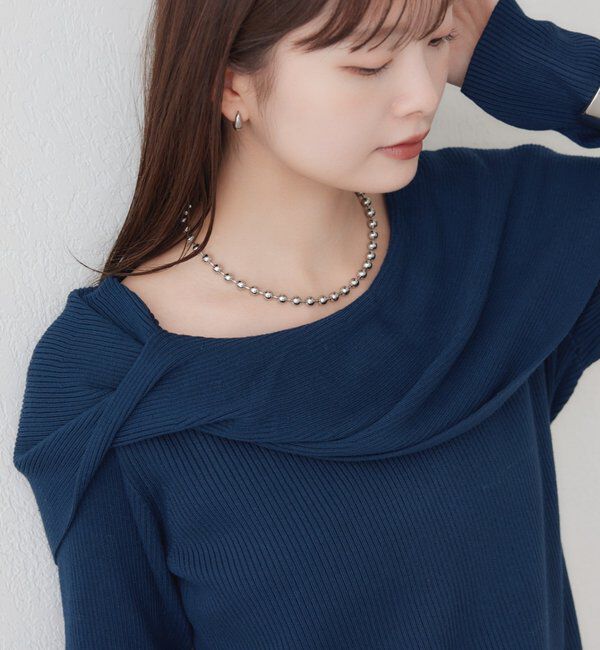  「ケープオフショルニット」|ニット・セーター|ネイビー