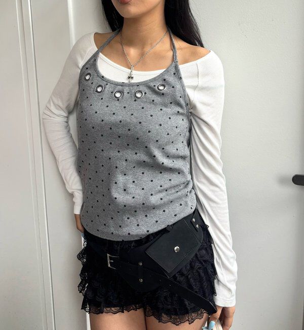  「アイレットホルターレイヤードトップス(無地/ボーダー/ドット)」|Tシャツ・カットソー|