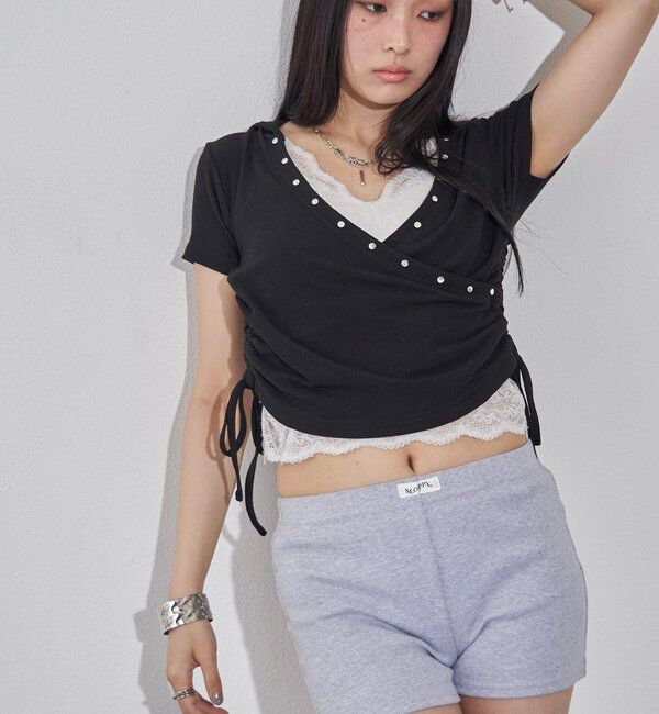  「リブカシュクールフレンチフーディ（無地/ボーダー/スター）」|Tシャツ・カットソー|ブラック