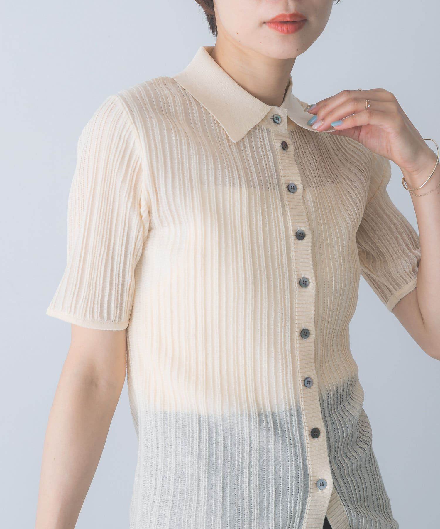 URBAN RESEARCH ROSSO「ELENDEEK　SHEER PLEATS KNIT TOP」|カーディガン|