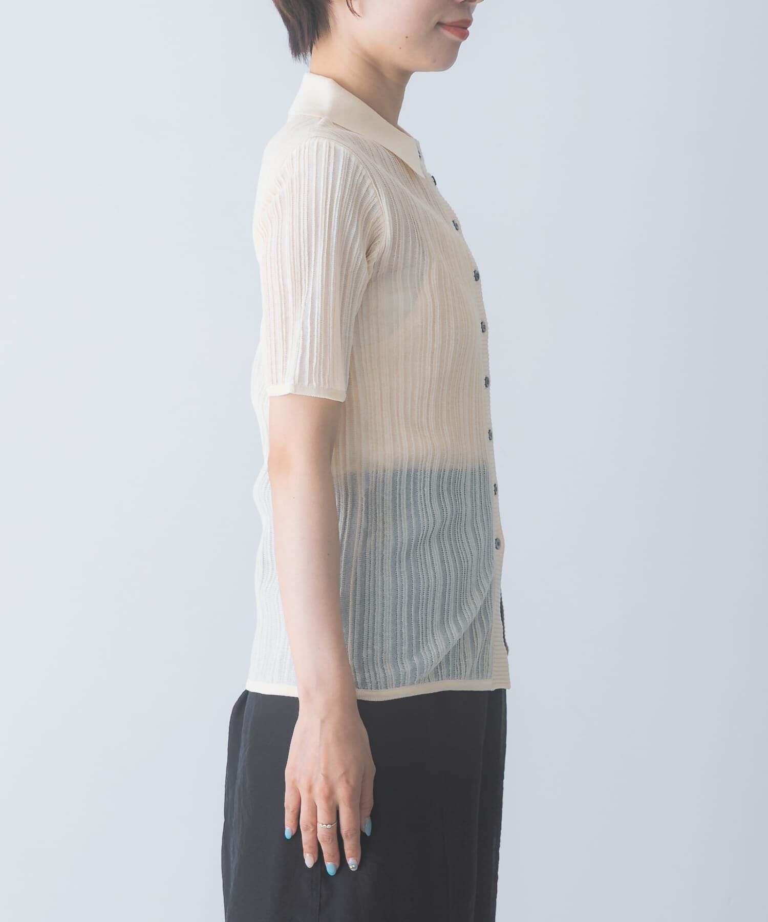 URBAN RESEARCH ROSSO「ELENDEEK　SHEER PLEATS KNIT TOP」|カーディガン|