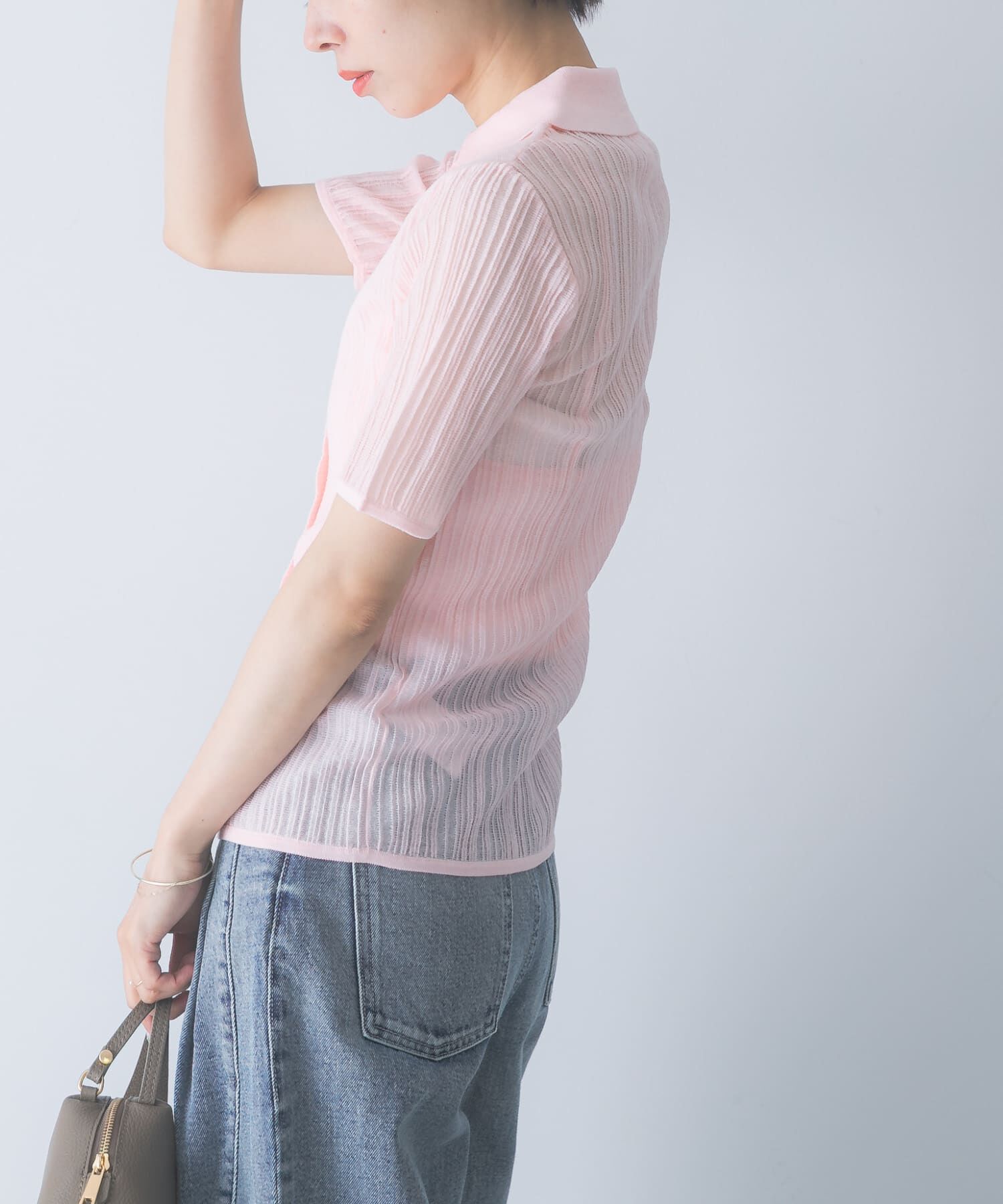 URBAN RESEARCH ROSSO「ELENDEEK　SHEER PLEATS KNIT TOP」|カーディガン|