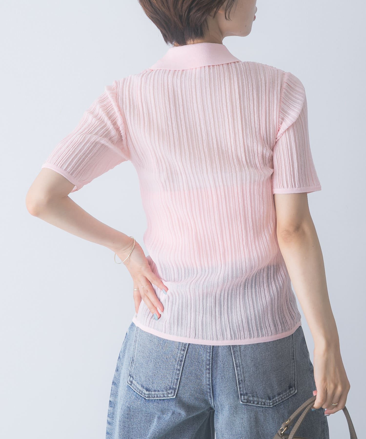 URBAN RESEARCH ROSSO「ELENDEEK　SHEER PLEATS KNIT TOP」|カーディガン|