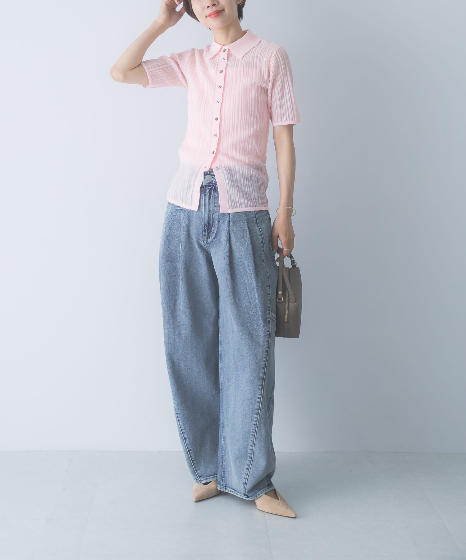 URBAN RESEARCH ROSSO「ELENDEEK　SHEER PLEATS KNIT TOP」|カーディガン|