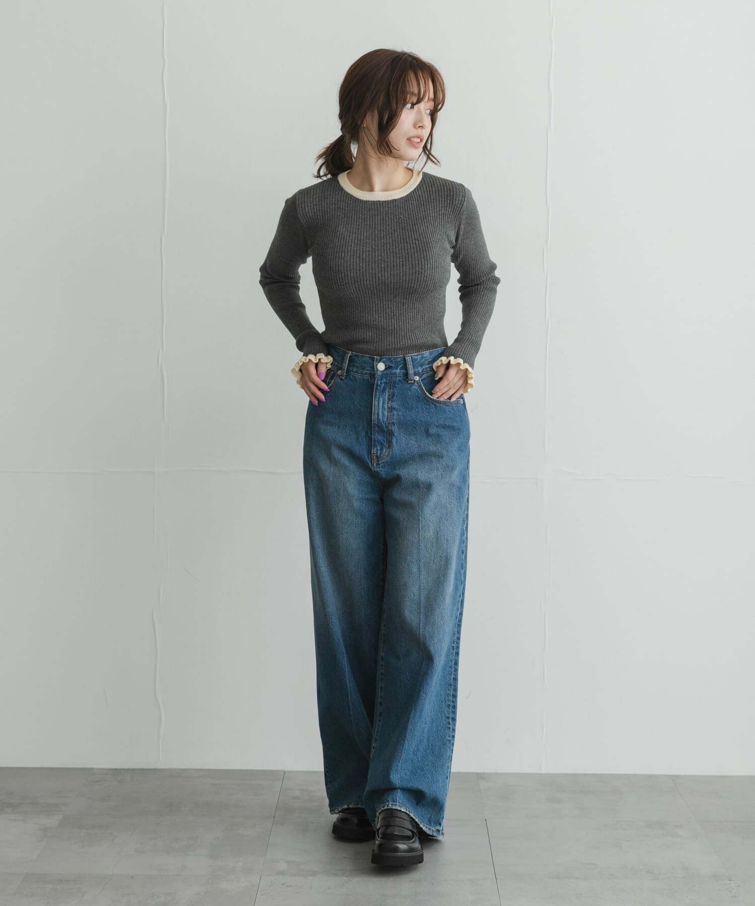 Sonny Label 「静電防止フリルクルーネックリブニットプルオーバー」|ニット・セーター|
