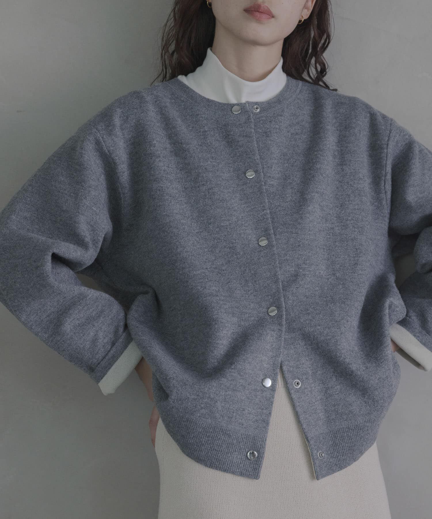 Sonny Label 「ダブルフェイスバイカラーカーディガン」|カーディガン|グレー