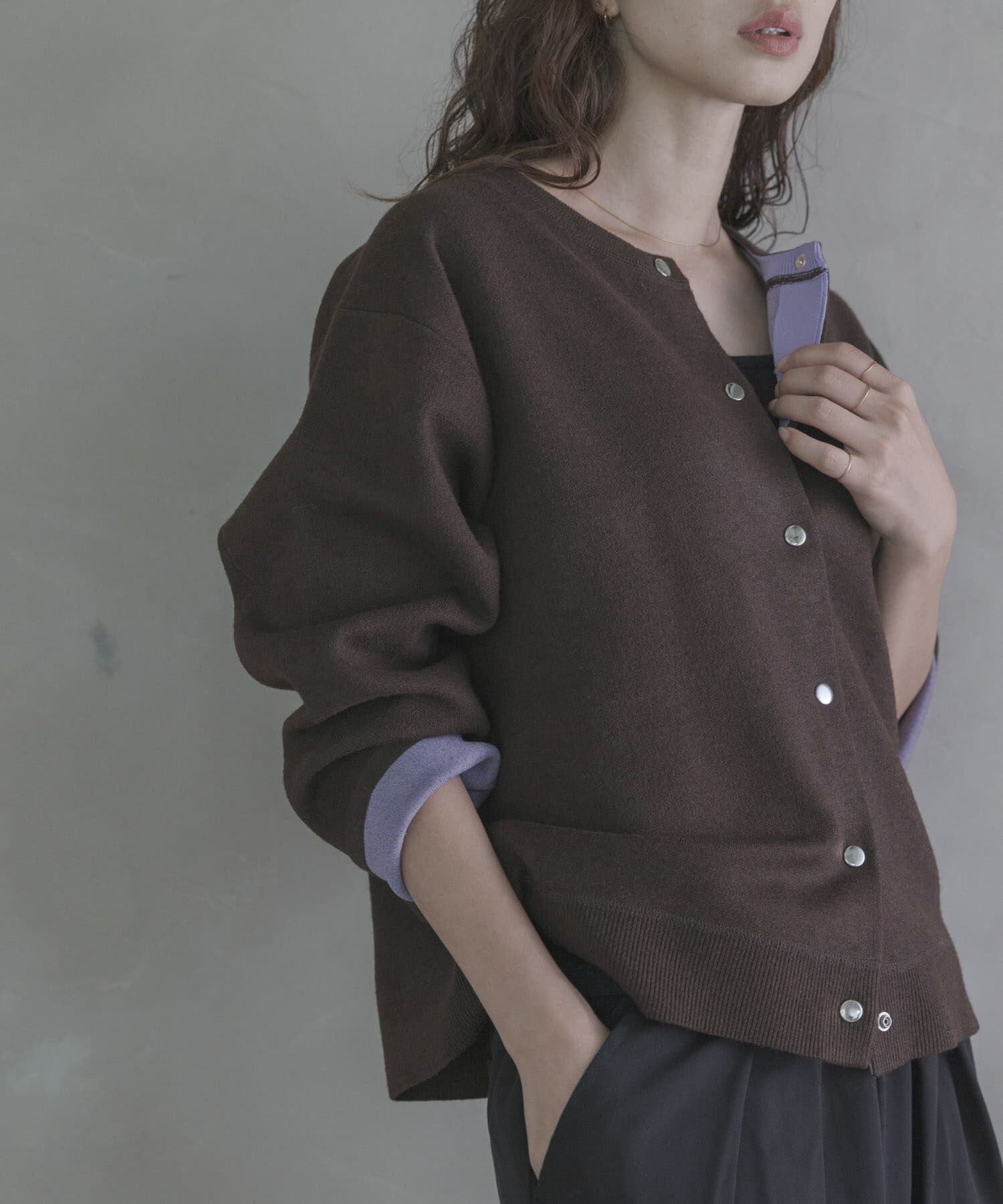 Sonny Label 「ダブルフェイスバイカラーカーディガン」|カーディガン|ブラウン
