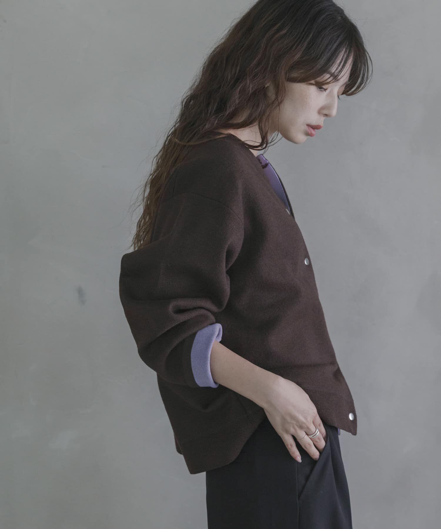 Sonny Label 「ダブルフェイスバイカラーカーディガン」|カーディガン|