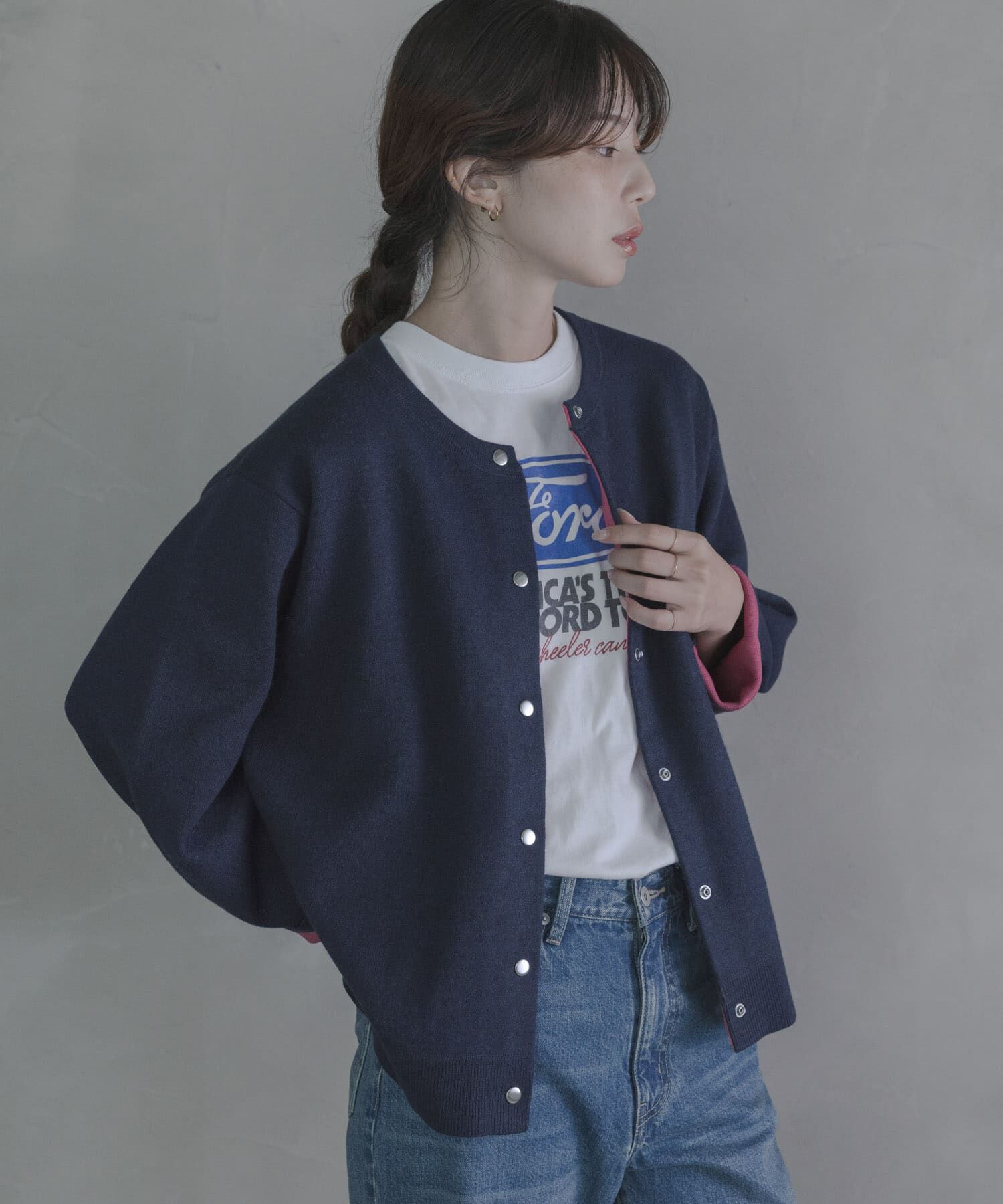 Sonny Label 「ダブルフェイスバイカラーカーディガン」|カーディガン|