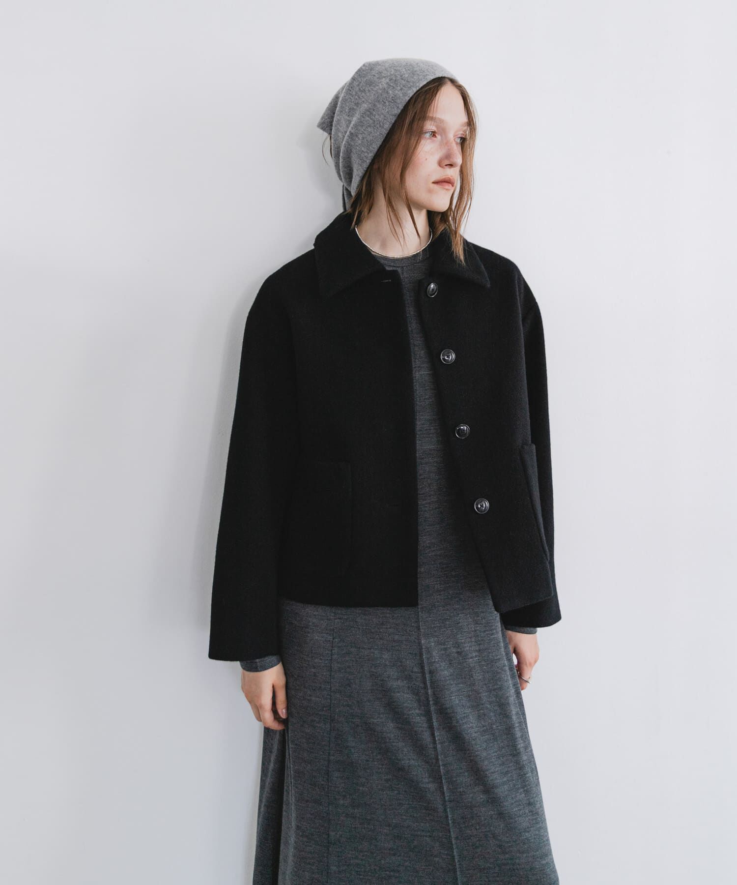 URBAN RESEARCH「ウールモッサショートコート」|ノーカラーコート|ブラック