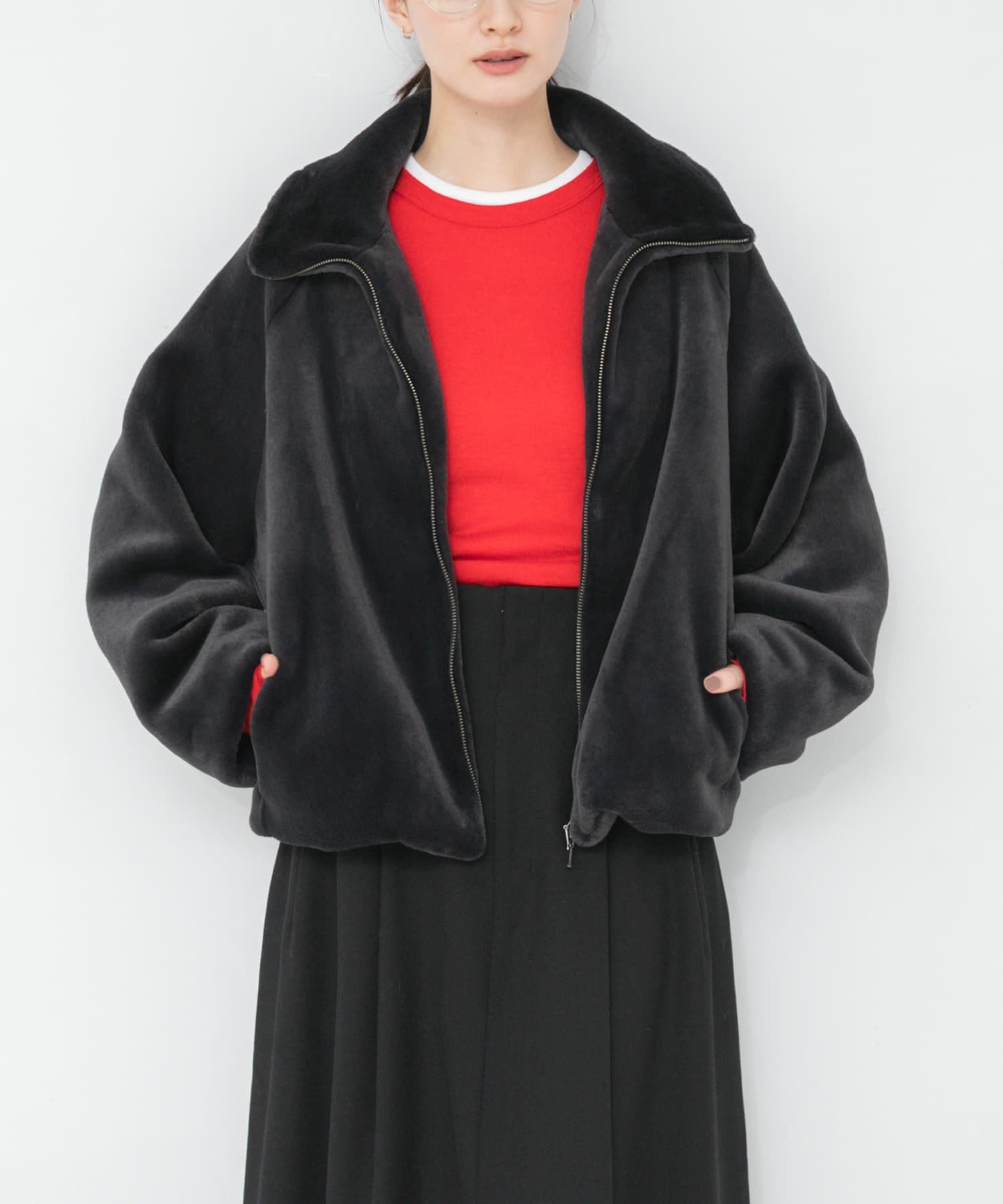 URBAN RESEARCH「エコファーショートコート」|ノーカラーコート|