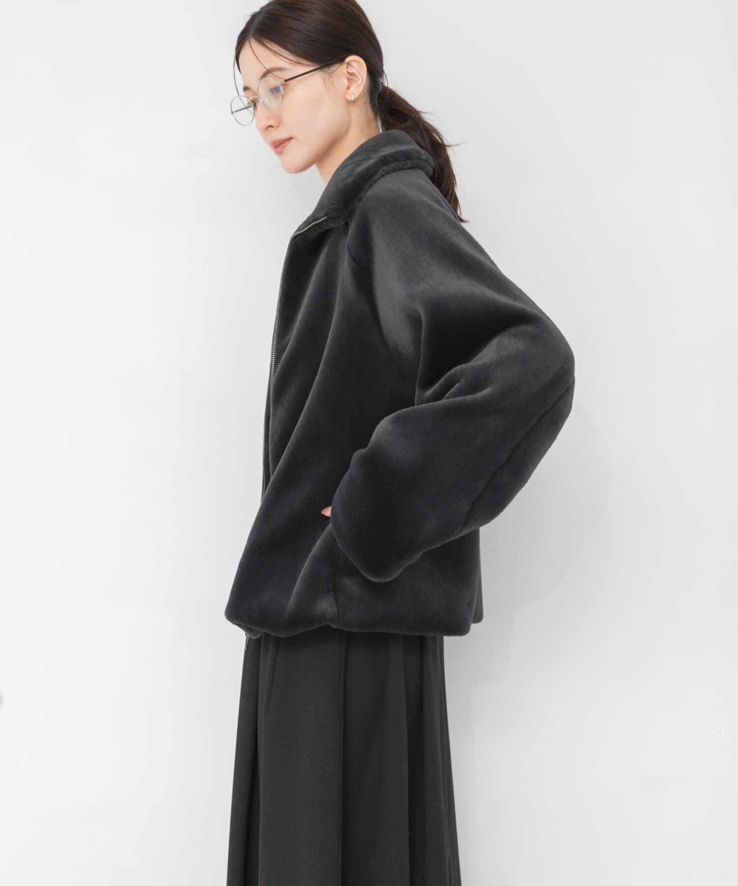 URBAN RESEARCH「エコファーショートコート」|ノーカラーコート|