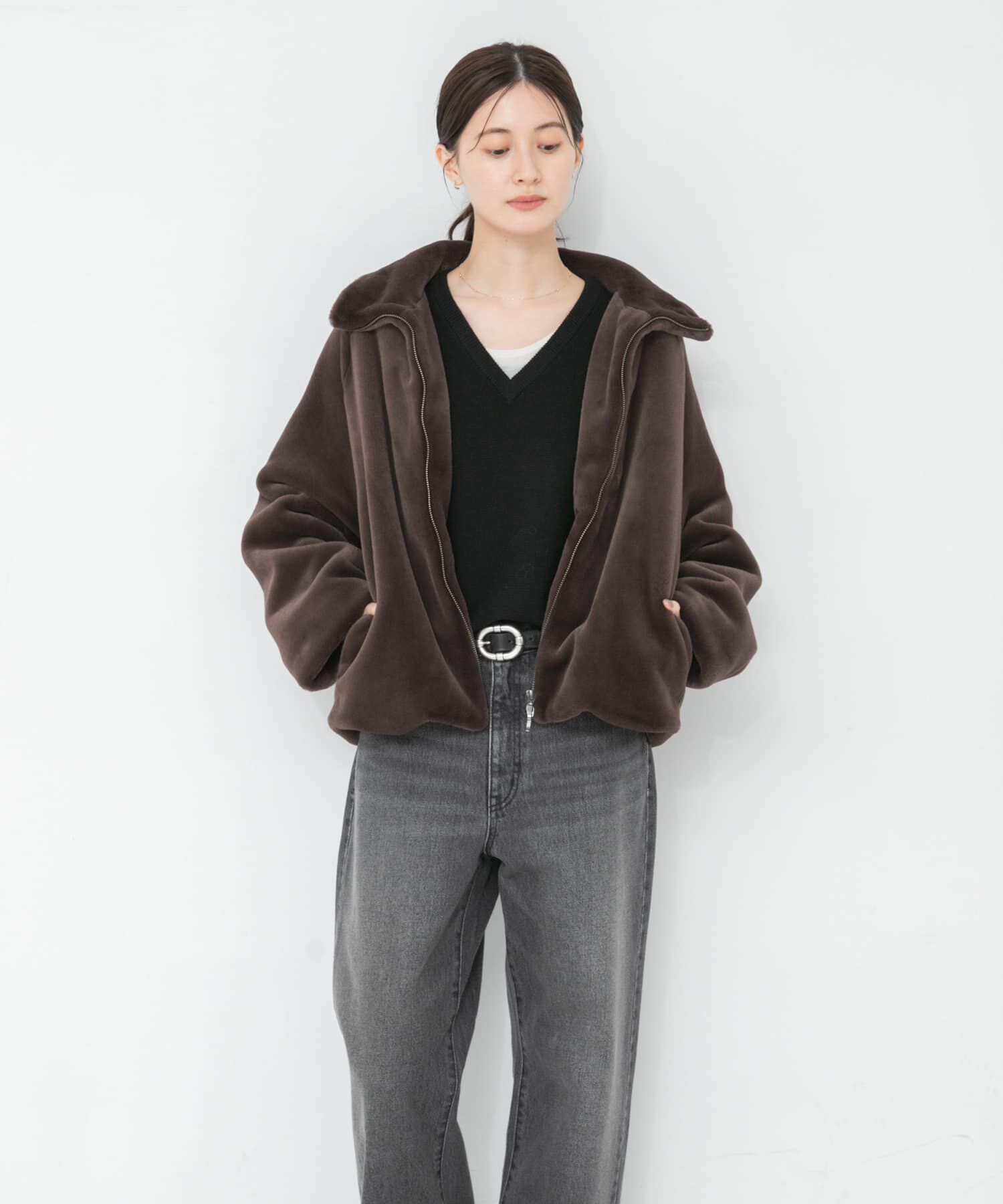 URBAN RESEARCH「エコファーショートコート」|ノーカラーコート|