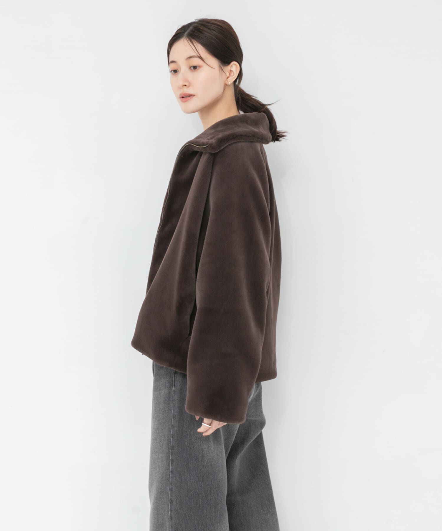 URBAN RESEARCH「エコファーショートコート」|ノーカラーコート|