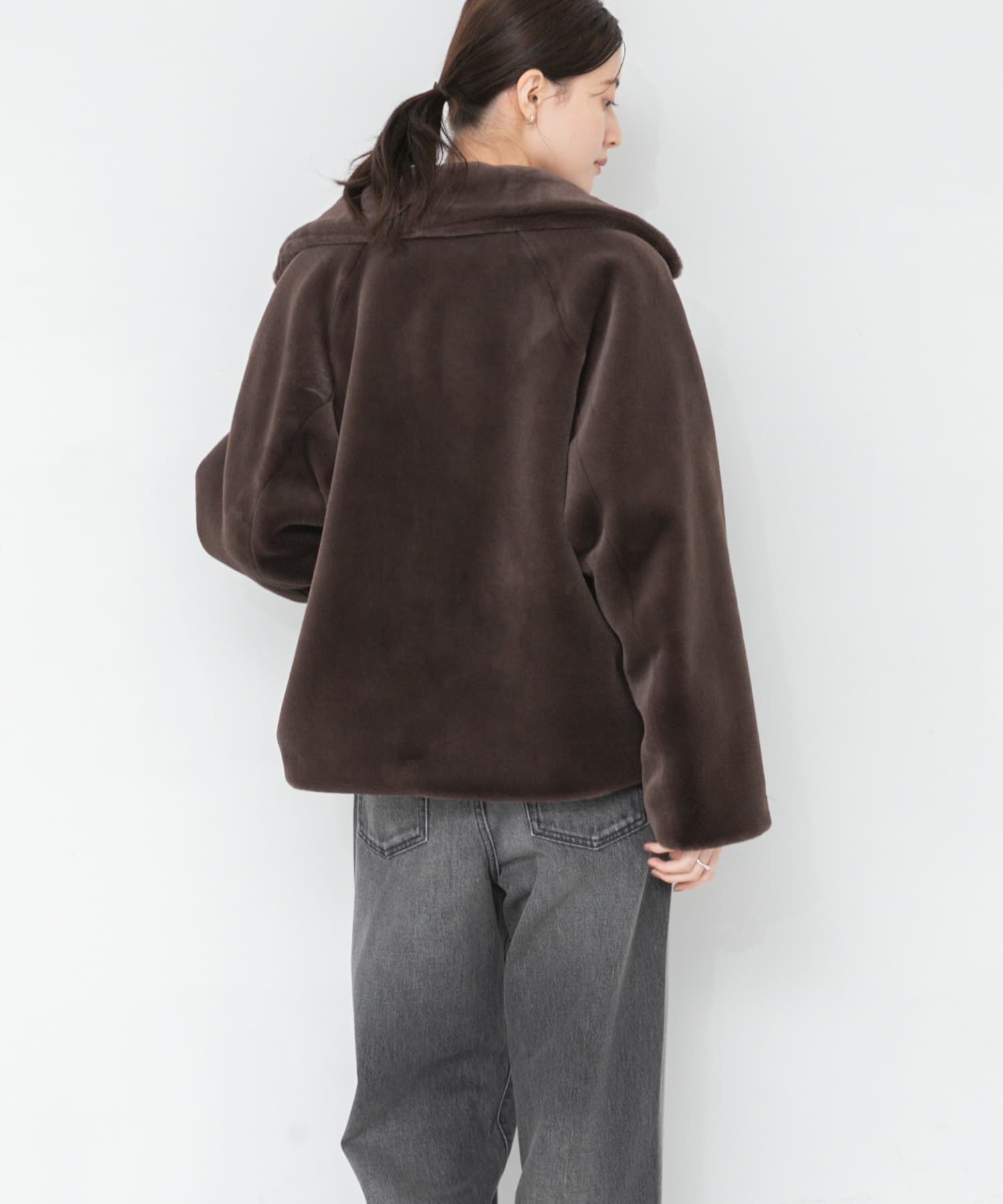 URBAN RESEARCH「エコファーショートコート」|ノーカラーコート|