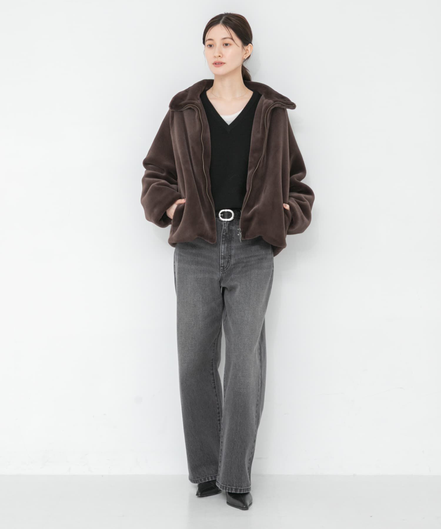 URBAN RESEARCH「エコファーショートコート」|ノーカラーコート|